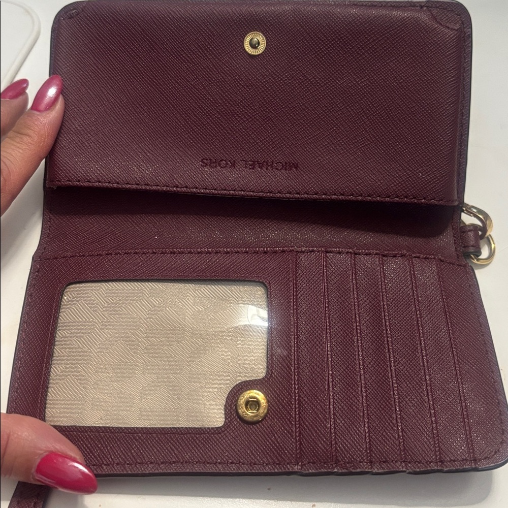 Michael Kors Maroon Wallet with Gold Logo - Picture 3 of 3